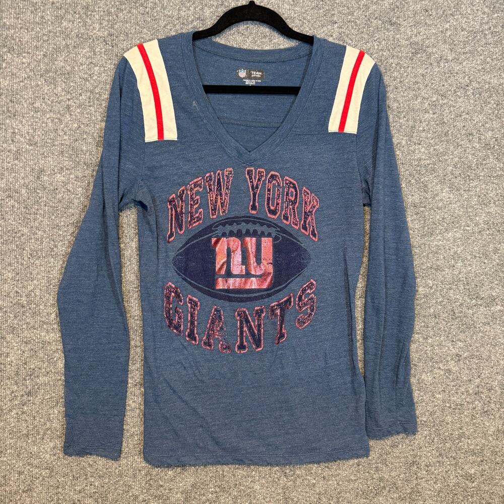 New York Giants Shirt‎ Womens Medium Blue Vneck Long Sleeve Stretch NFL Football